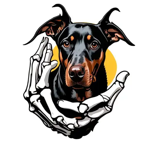skeleton hand with doberman dog tattoo design idea