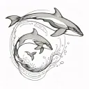 mother killer whale jumping from water while baby killer whale looks tattoo design idea