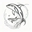 mother killer whale jumping from water while baby killer whale looks tattoo design idea