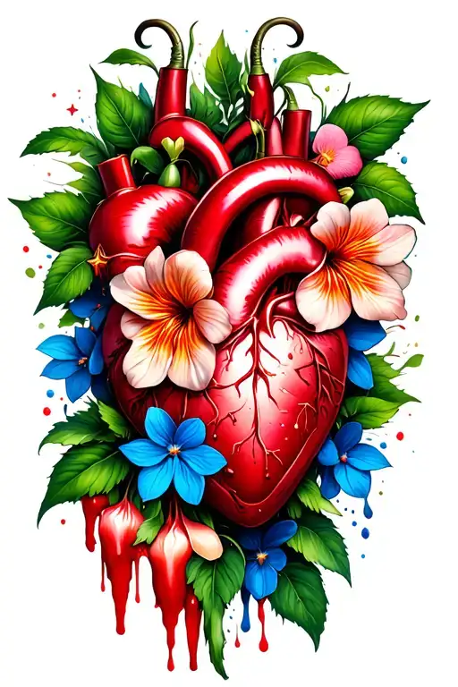 stars and bleeding heart flowers intertwined within tattoo design idea