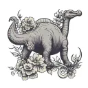 brontosaurus and violet flower intertwined tattoo design idea
