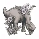 brontosaurus and violet flower intertwined tattoo design idea