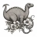 brontosaurus and violet flower intertwined tattoo design idea