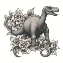 brontosaurus and violet flower intertwined tattoo design idea