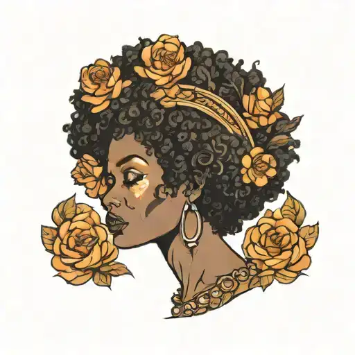 black girl Afro and jems tattoo design idea