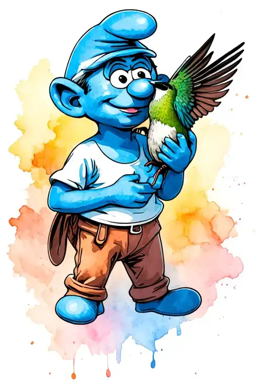 Papa Smurf Holding Humingbird tattoo design idea