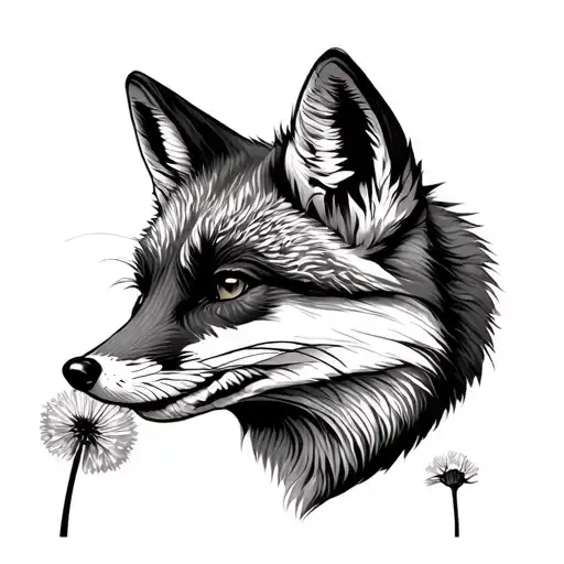 The fox sniffs dandelion tattoo design idea