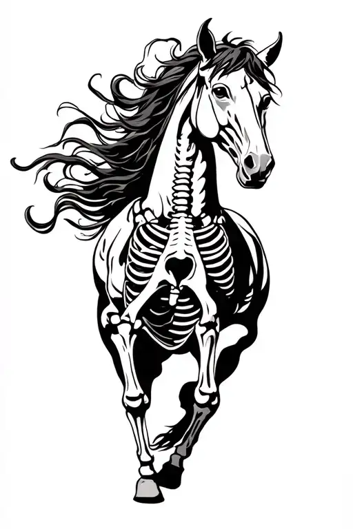 horse skeleton galloping tattoo design idea