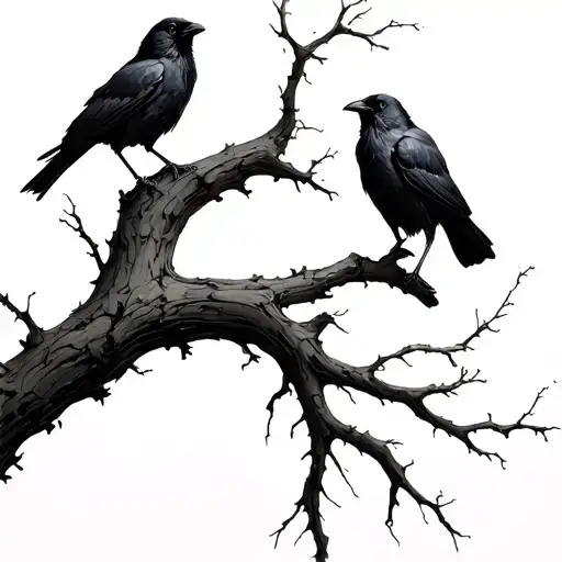 dead tree branch and three crows  tattoo design idea