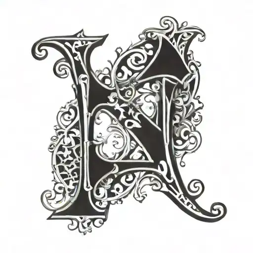 gothic typography letters V and L tattoo design idea