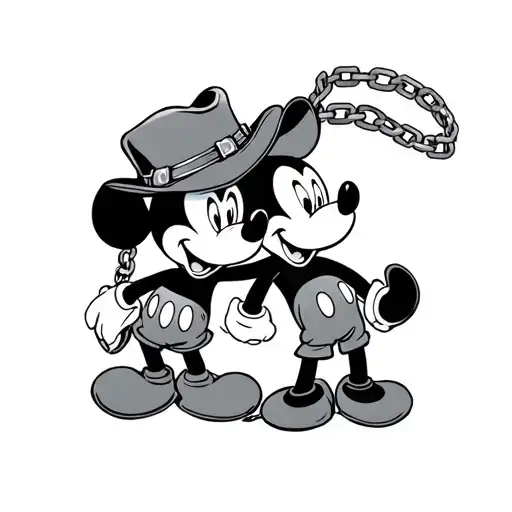 Mickey in cowboy hat chained to Minnie tattoo design idea