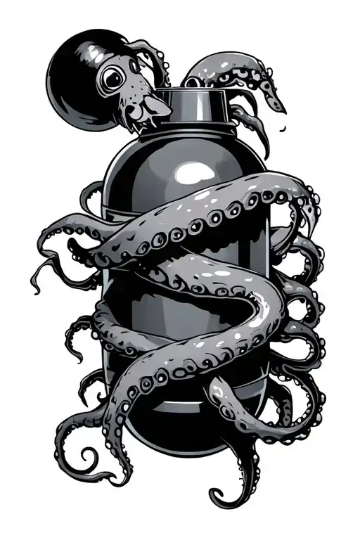 bomb with squid wrapping its tentacles tattoo design idea