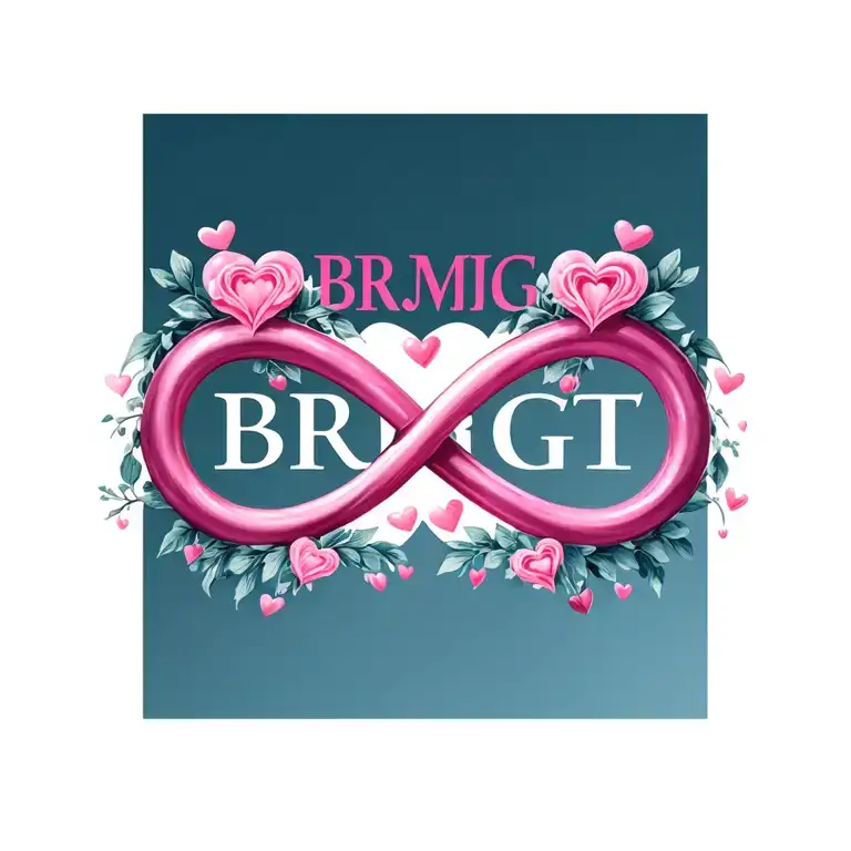 "BRMJGT" "BRMJGT" "BRMJGT"  letters incorporated in forming infinity symbol surrounded by hearts circle shaped tattoo design idea