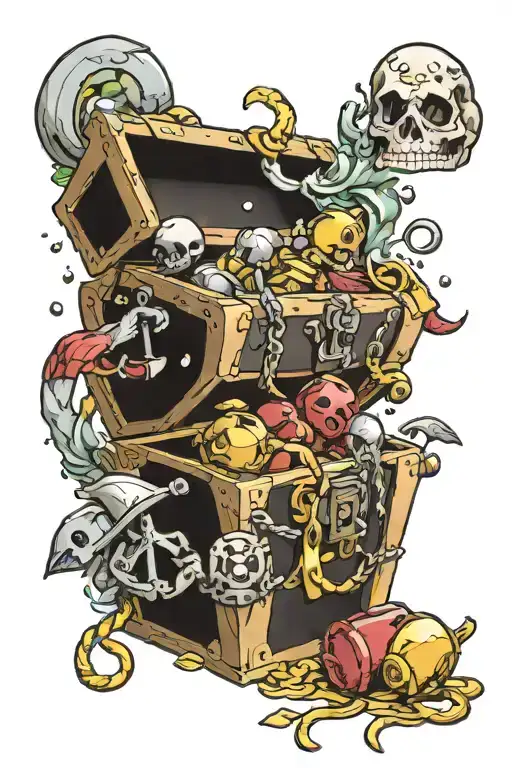 draw treasure chest with objects dropping in  tattoo design idea