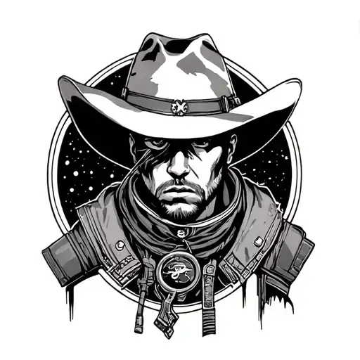 space cowboy sad lost tattoo design idea