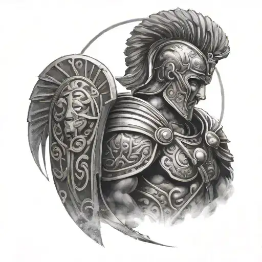 ancient roman warrior born form dna and build himsf tattoo design idea