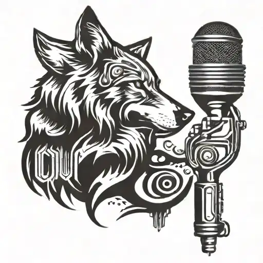 A stylized microphone with a wolf silhouette howling into it, blending the client's passion for music and wolves tattoo design idea