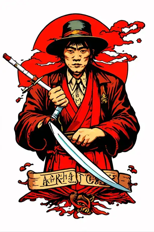 Japanese knife in his hand and a cigarette in the right tattoo design idea