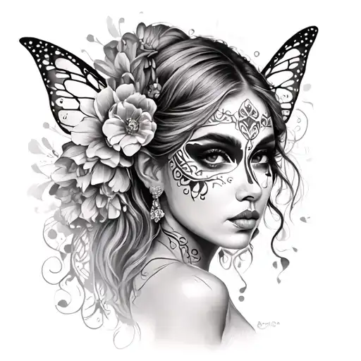 fairy face paint black and white tattoo design idea