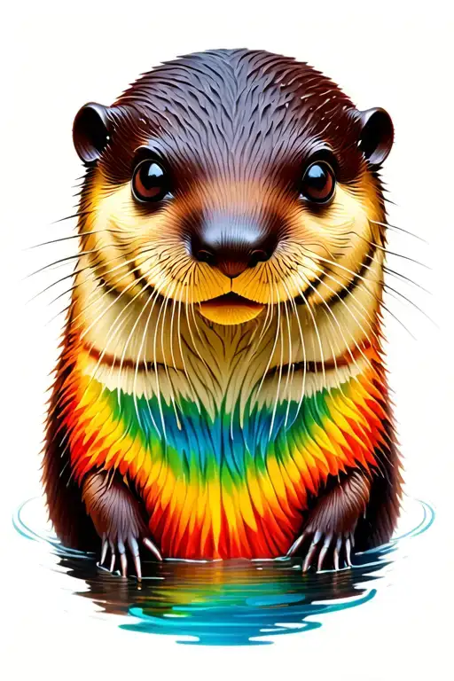 colourful rainbow otter tattoo design idea