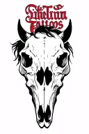 horse skull with script font tattoo design idea