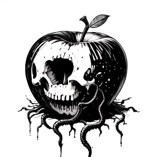 rotten apple with worms coming out tattoo design idea