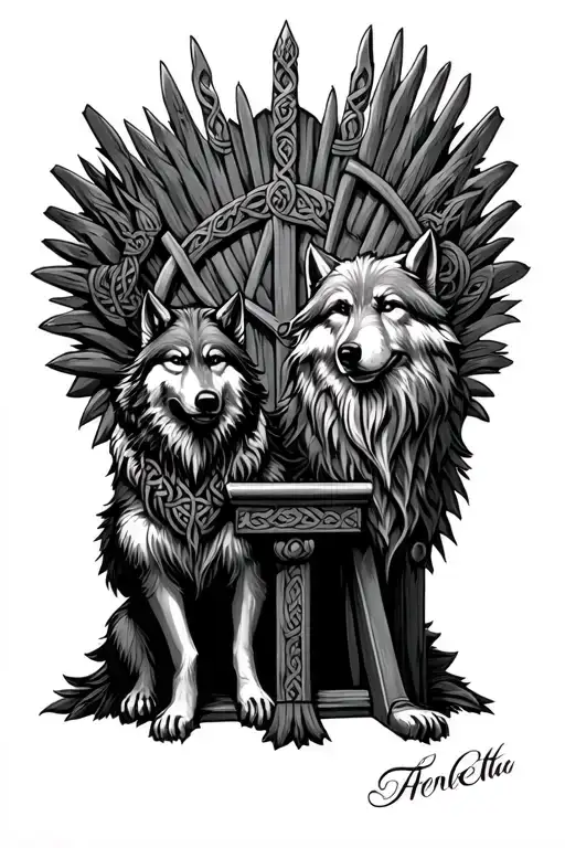  bicep tattoo of Celtic throne with Viking and wolf sitting proudly by his side  tattoo design idea
