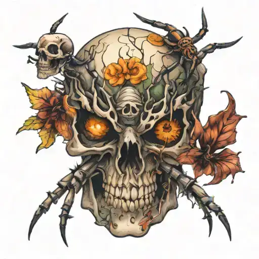 spider and skull tattoo design idea