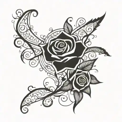 stars and galaxies swirling with rose vines  tattoo design idea