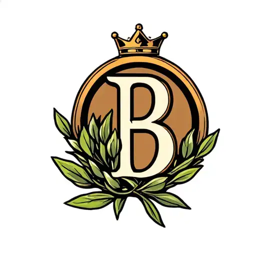 letter b in side of an olive branch circle with a crown on top  tattoo design idea