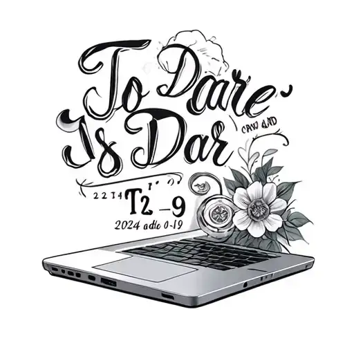 “2024-12-09” date with wedding rings . Inside a Laptop “To Dare Is To Do”. Mens tattoo. don't add flowers  tattoo design idea