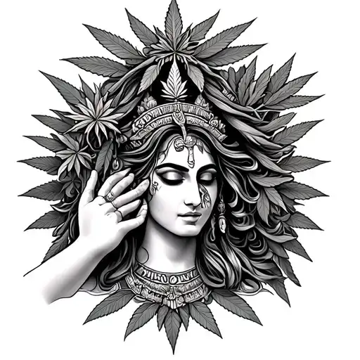 create 1 design with deities that worship cannabis, being a design to close the cinnamon tattoo design idea