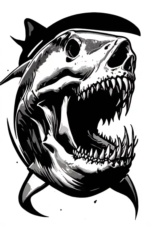 shark biting skull inside tattoo design idea