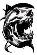 shark biting skull inside tattoo design idea