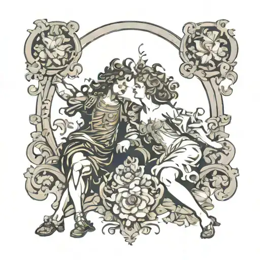 antic orpheus and eurydice as a baroque painting tattoo design idea