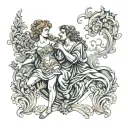 antic orpheus and eurydice as a baroque painting tattoo design idea