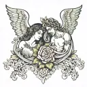 antic orpheus and eurydice as a baroque painting tattoo design idea