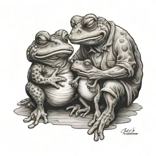 grandfather and grandson holding hands as toads in a candy store tattoo design idea