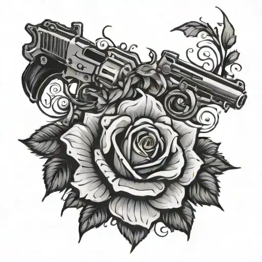 Stencil a rose and pistol on hip and combine with a thorny vine going down from the hip design to the foot with roses ta tattoo design idea