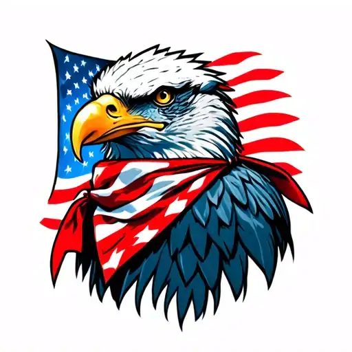 Bald Eagle wearing an American Flag bandana. tattoo design idea