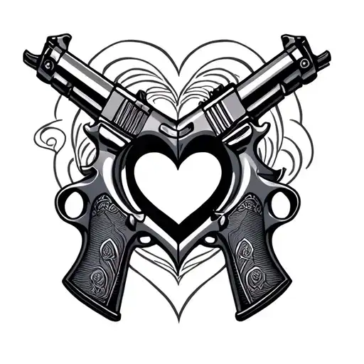 Hearts valentine with guns and smile tattoo design idea