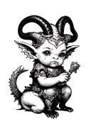 baphomet cute baby gargoyle warrior with her tattoo design idea