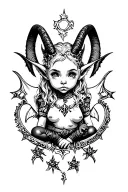 baphomet cute baby gargoyle warrior with her tattoo design idea
