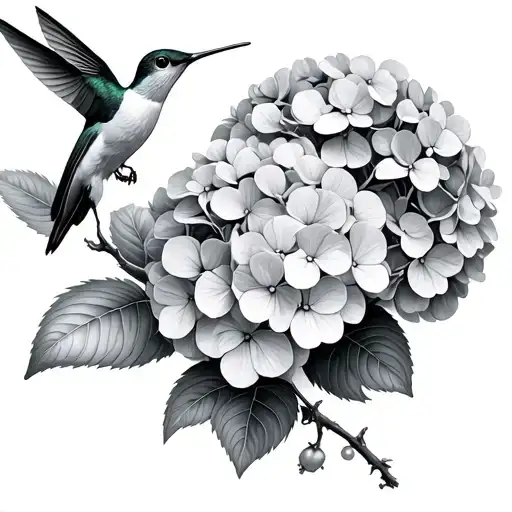 hydrangea and hummingbird tattoo design idea