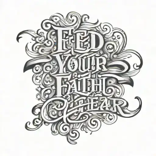 feed your faith and starve your fear in cursive with and oldish background horizontally  tattoo design idea