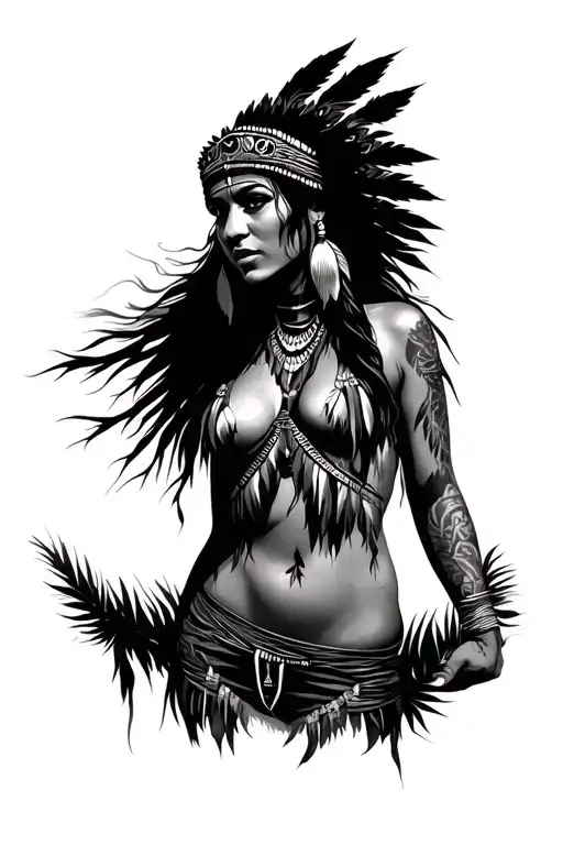 sexy native american woman standing tattoo design idea