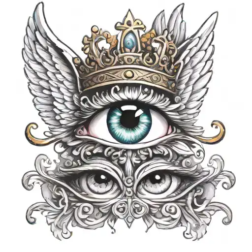 angel wings eyes crown heats tattoo design idea