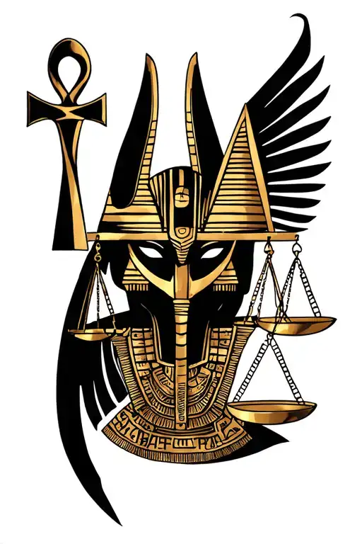 "Anubis Sleeve" Anubis god, with scales of justice, mixed with Egyptian mythology and ankh tattoo design idea