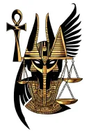 "Anubis Sleeve" Anubis god, with scales of justice, mixed with Egyptian mythology and ankh tattoo design idea