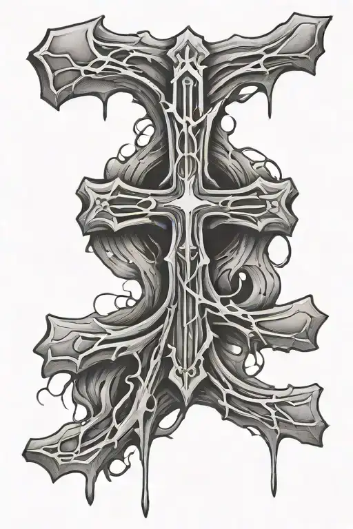 Cross tearing through skin tattoo design idea